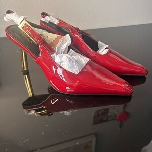 Elegant Dar Red Patent Leather Slingback Heels